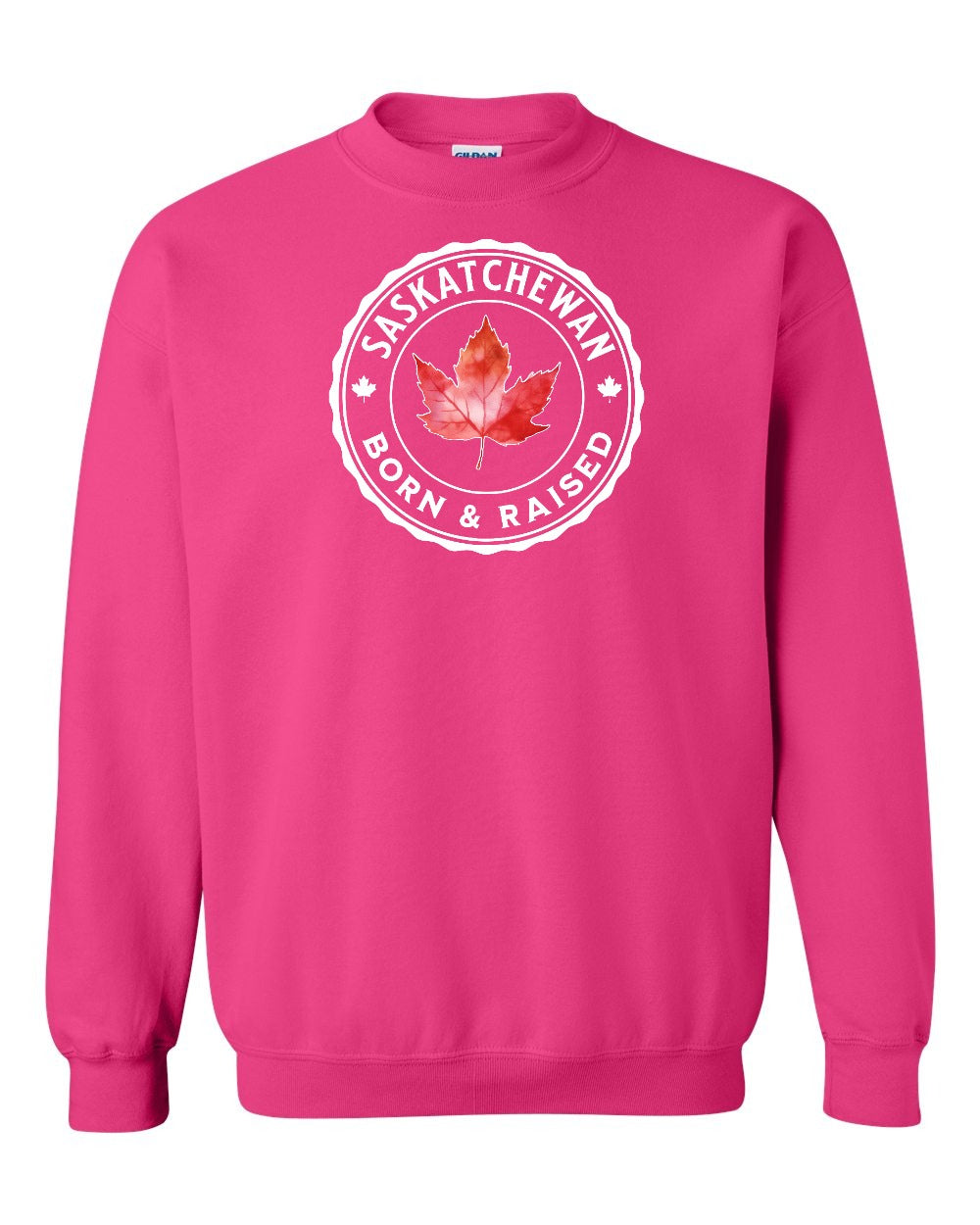 Born and Raised Saskatchewan Full Crewneck - Gildan Canada (sewn Internationally)