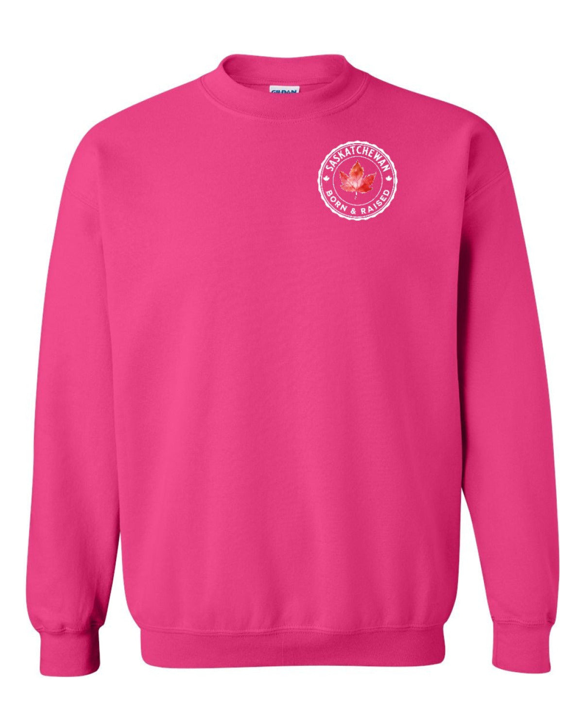 Born and Raised Saskatchewan Left Chest and Back Crewneck - Unisex