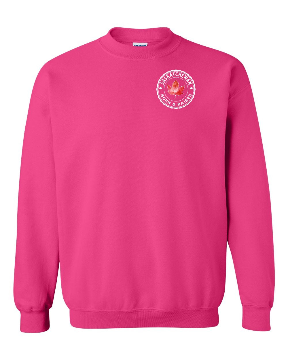 Born and Raised Saskatchewan Left Chest and Back Crewneck - Gildan Canada (sewn Internationally)