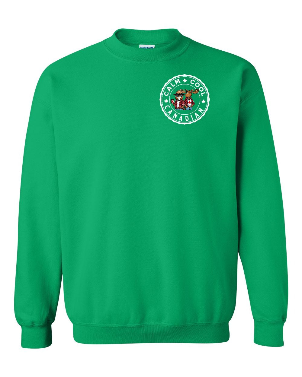 Calm Cool Moose and Beaver Left Chest and Back Crewneck - Gildan Canada (sewn Internationally)