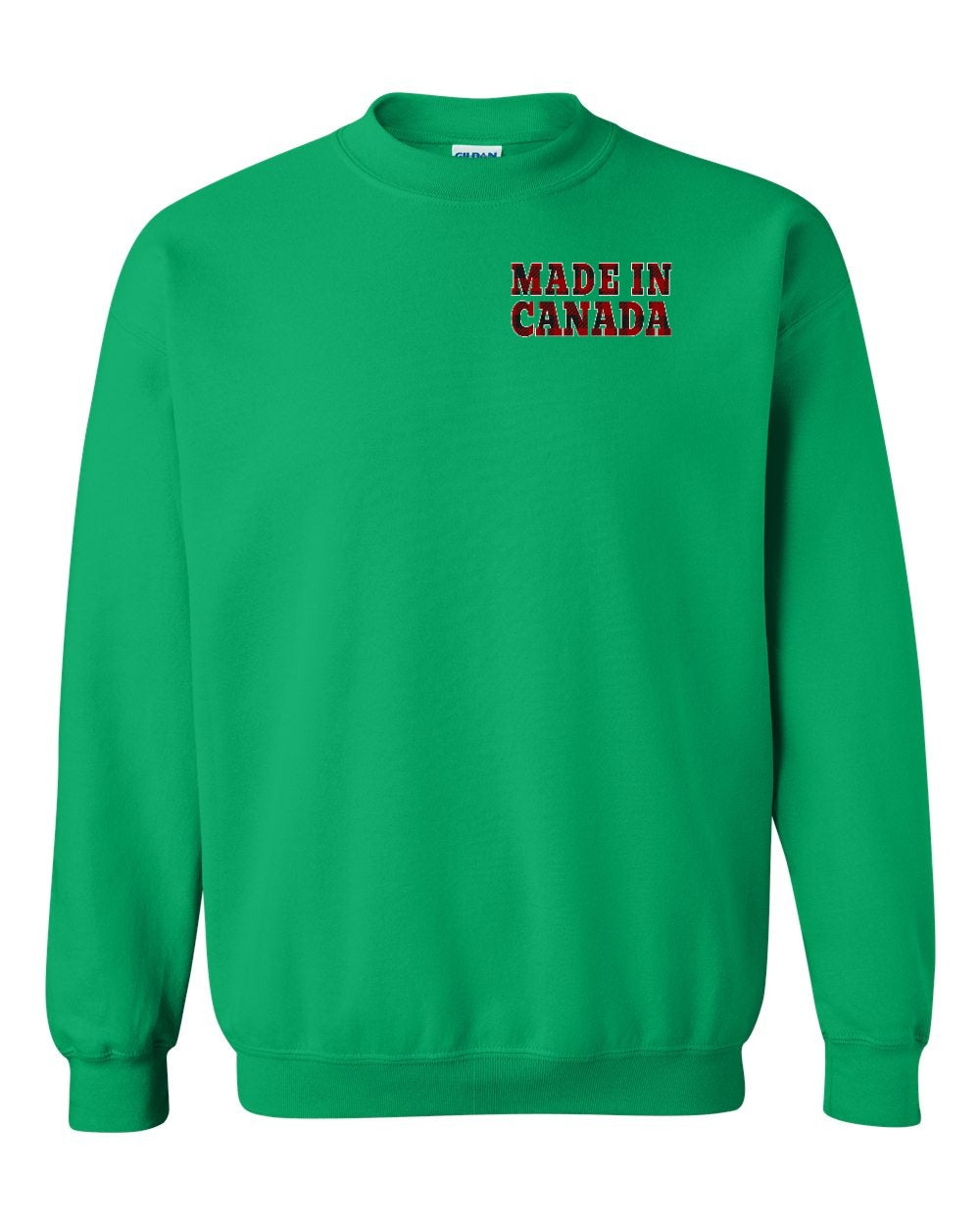 Made in Canada Plaid Background Left Chest Crewneck - Gildan Canada (sewn Internationally)