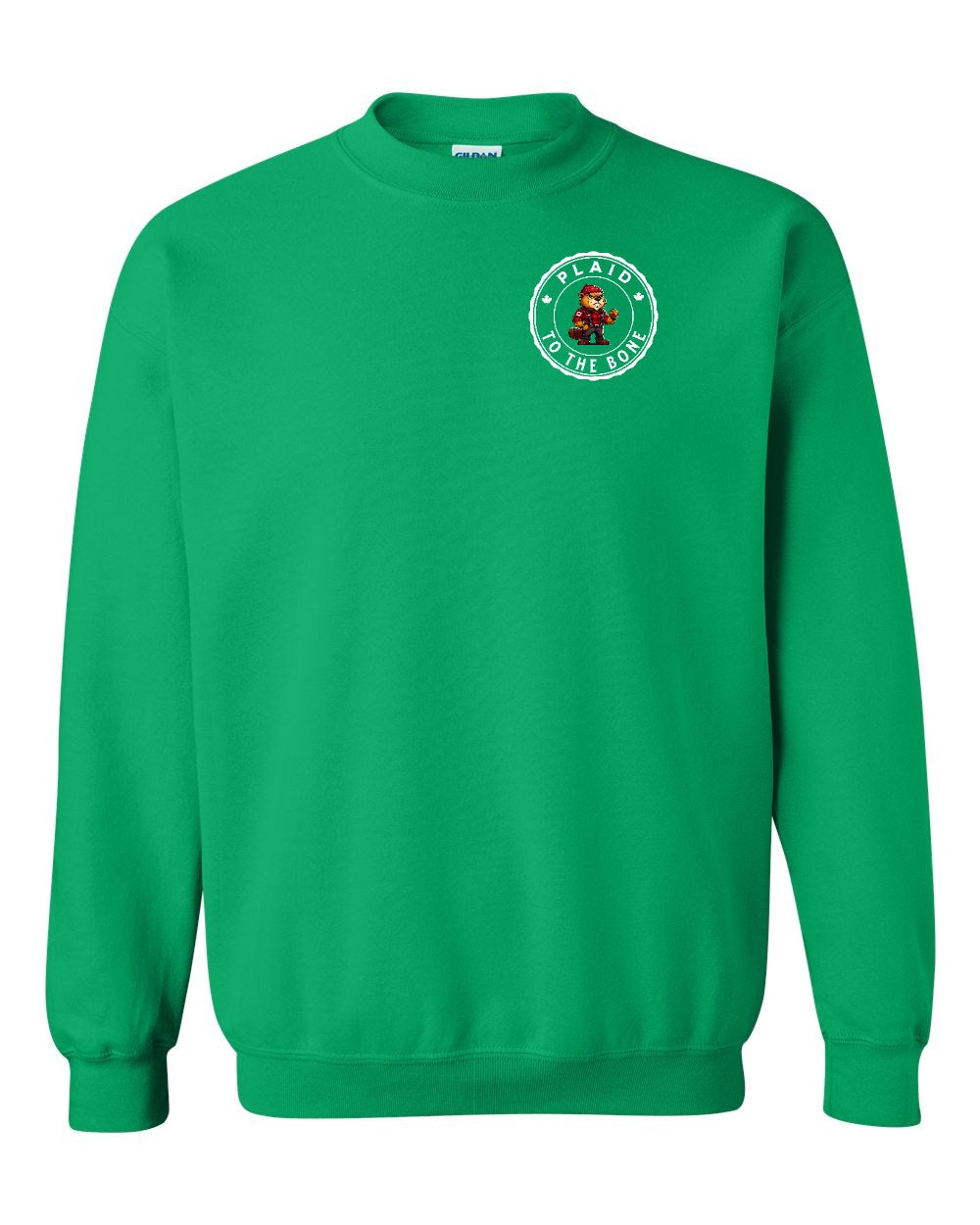 Plaid to the Bone Beaver Left Chest Crewneck