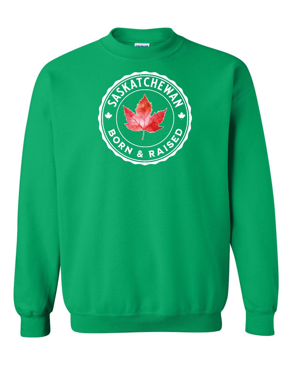 Born and Raised Saskatchewan Full Crewneck - Gildan Canada (sewn Internationally)