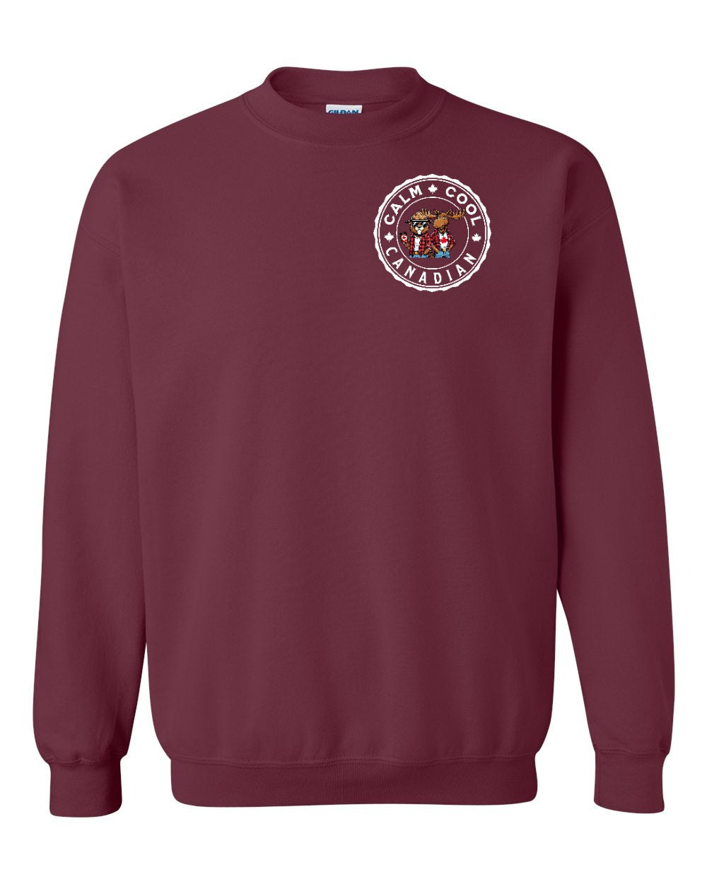 Calm Cool Moose and Beaver Left Chest and Back Crewneck - Gildan Canada (sewn Internationally)