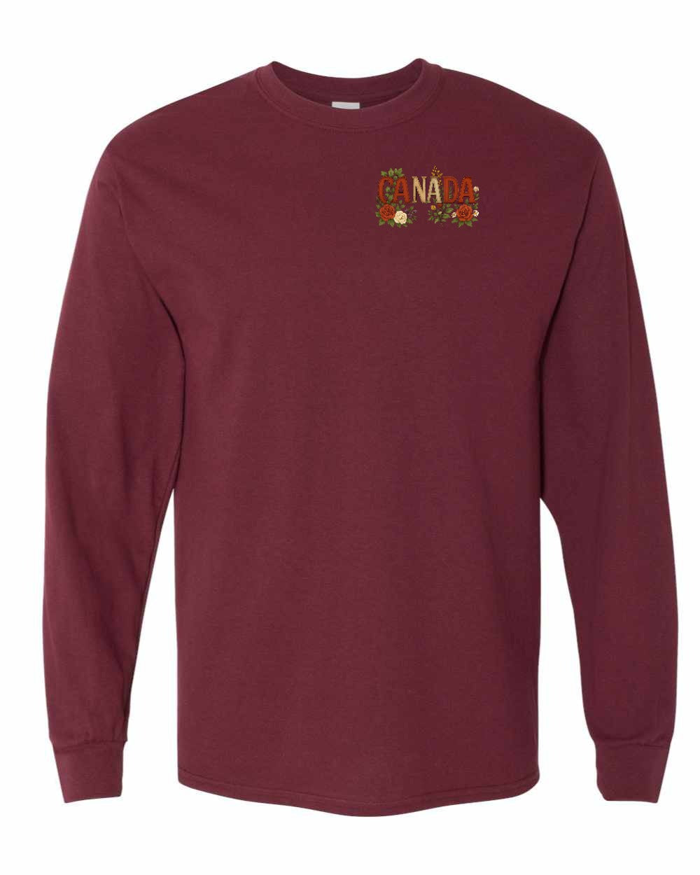 Canada Flowers Left Chest and Back Long Sleeve - Gildan Canada (sewn Internationally)