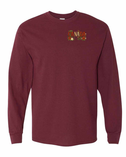 Canada Flowers Left Chest and Back Long Sleeve - Gildan Canada (sewn Internationally)