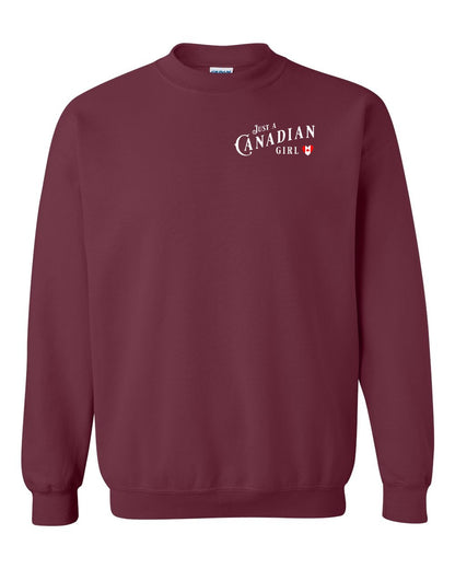 Just A Canadian Girl (Heart Flag Full) Left Chest and Back Crewneck - Gildan Canada (sewn Internationally)