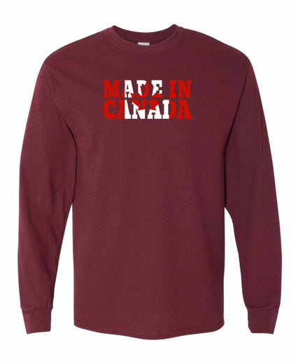 Made in Canada Flag Background Full Long Sleeve - Gildan Canada (sewn Internationally)