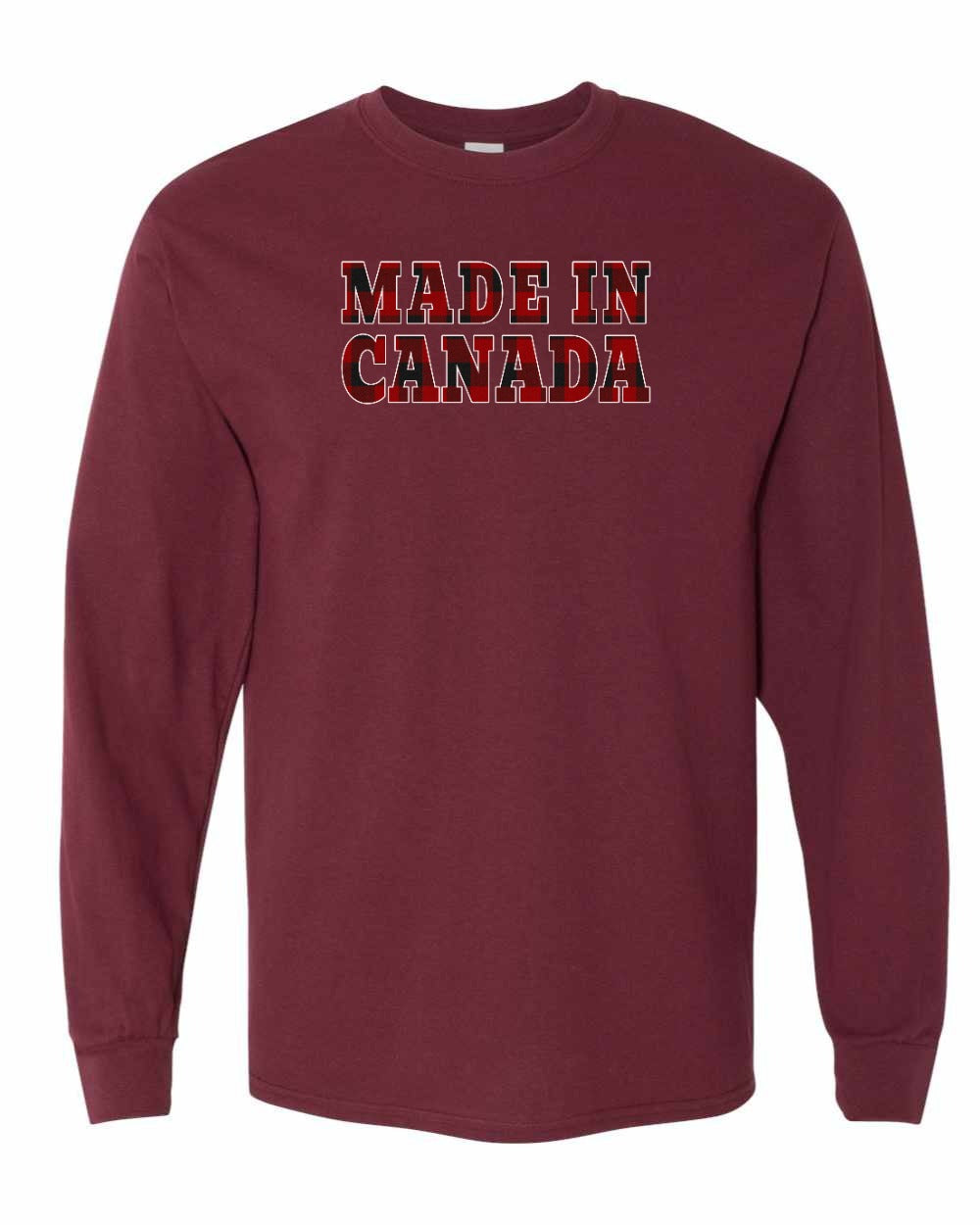 Made in Canada Plaid Background Full Long Sleeve - Gildan Canada (sewn Internationally)