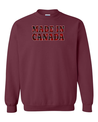Made in Canada Plaid Background Full Crewneck - Gildan Canada (sewn Internationally)