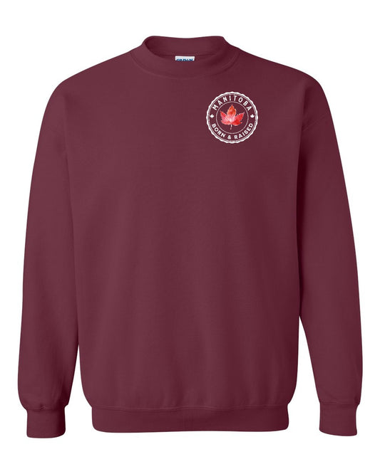 Born and Raised Manitoba Left Chest and Back Crewneck - Gildan Canada (sewn Internationally)