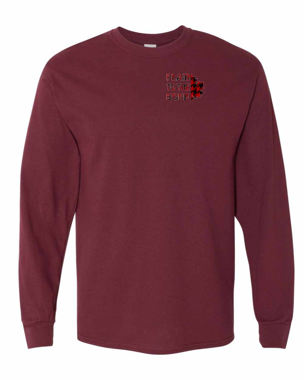 Plaid to the Bone Stacked Leaf Left Chest and Back Long Sleeve - Gildan Canada (sewn Internationally)