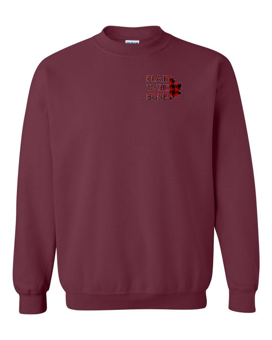 Plaid to the Bone Stacked Leaf Left Chest and Back Crewneck - Gildan Canada (sewn Internationally)