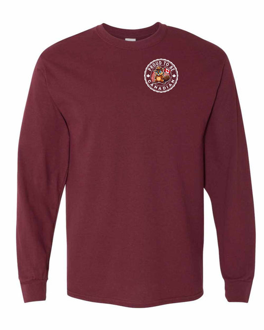 Proud to be Canadian Beaver Left Chest and Back Long Sleeve - Gildan Canada (sewn Internationally)