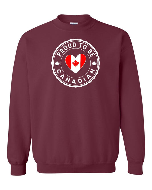 Proud to be Canadian Heart Flag Full Crewneck - Gildan Canada (sewn Internationally)