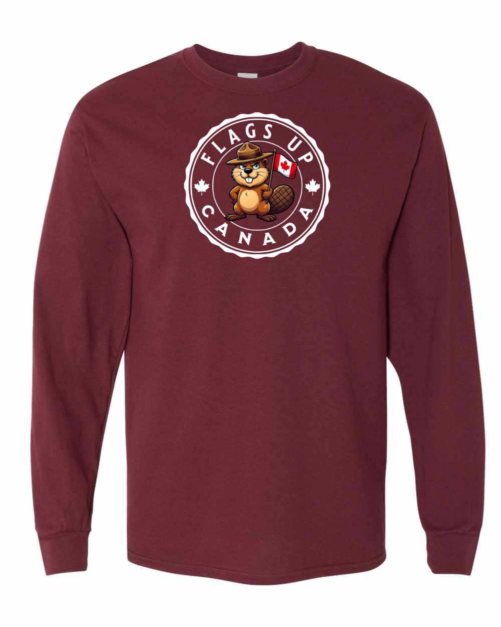 Flags Up Canada Male Beaver Version Full Long Sleeve Tee - Gildan Canada (sewn Internationally )