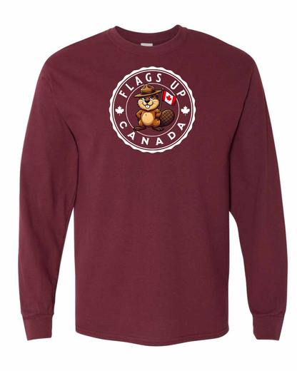 Flags Up Canada Male Beaver Version Full Long Sleeve Tee - Gildan Canada (sewn Internationally )