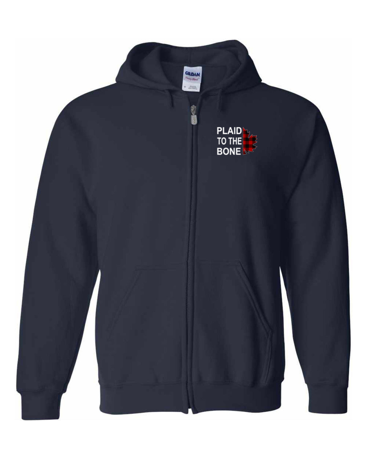 Plaid to the Bone Stacked Leaf Left Chest and Back Zip Hoodie - Unisex