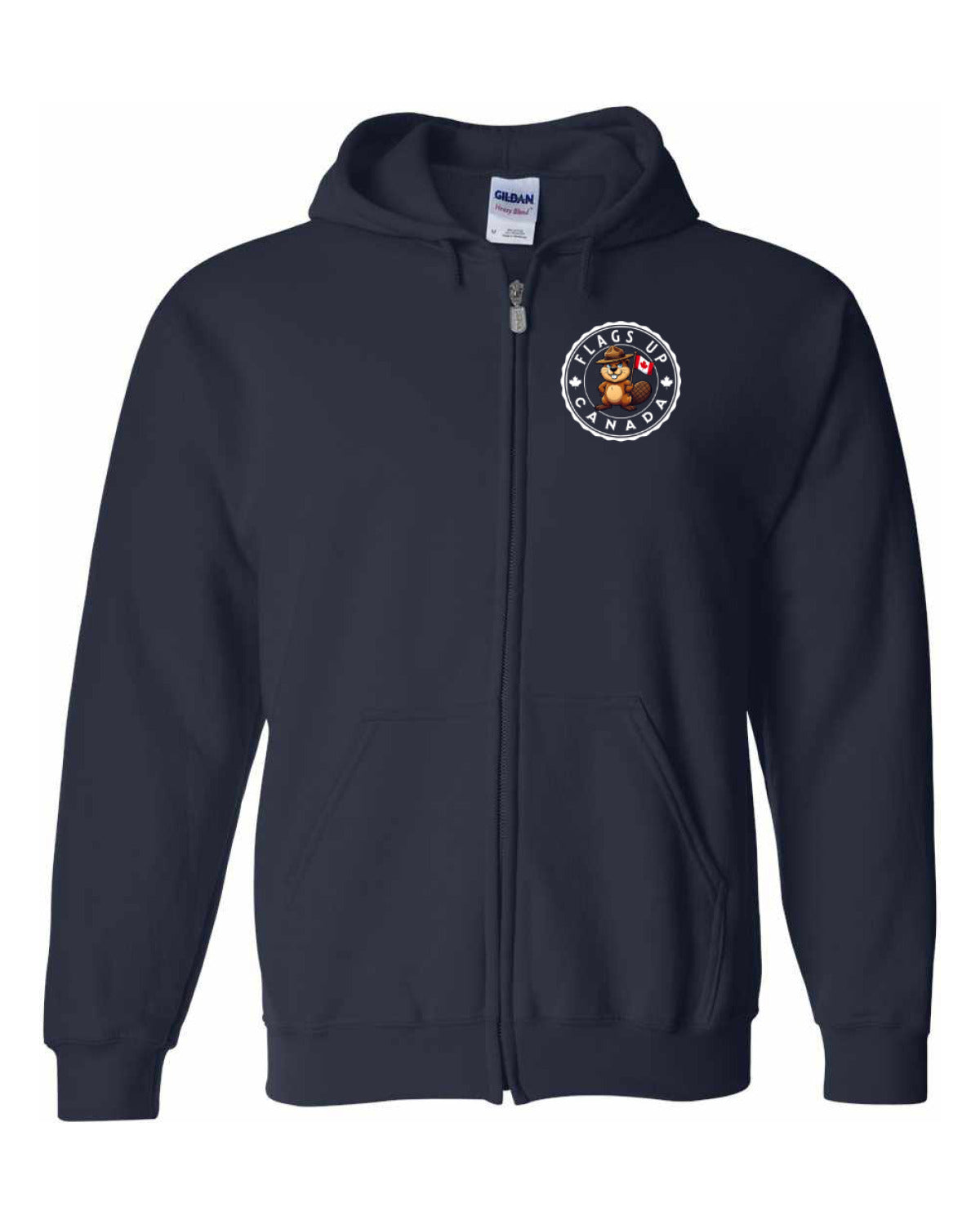 Flags Up Male Beaver Left Chest And Back Zip Hoodie - Unisex