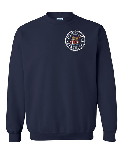 Calm Cool Moose and Beaver Left Chest and Back Crewneck - Gildan Canada (sewn Internationally)