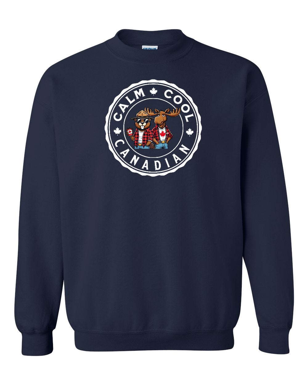 Calm Cool Moose and Beaver Full Crewneck - Gildan Canada (sewn Internationally)