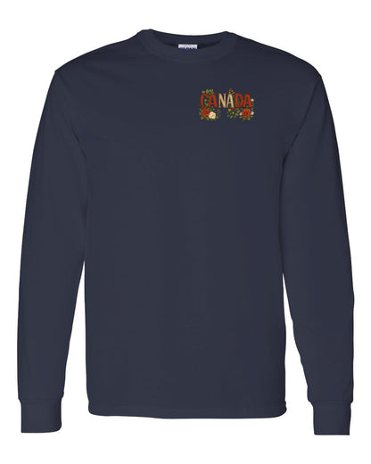 Canada Flowers Left Chest and Back Long Sleeve - Gildan Canada (sewn Internationally)