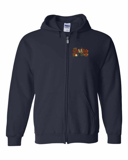 Canada Flowers Left Chest Zip Hoodie - Gildan Canada (sewn Internationally)