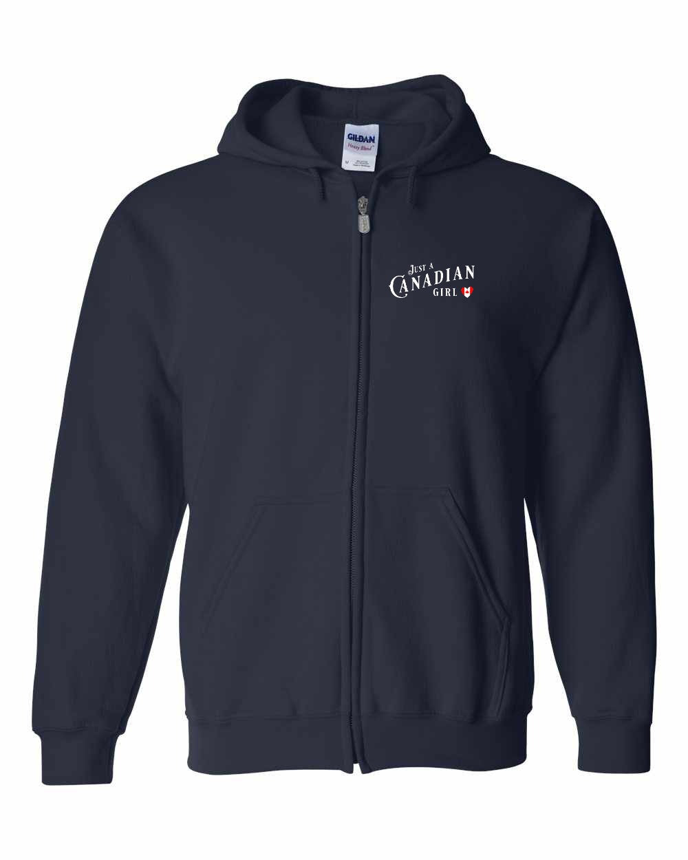 Just A Canadian Girl (Heart Flag Full) Left Chest Zip Hoodie - Gildan Canada (sewn Internationally)