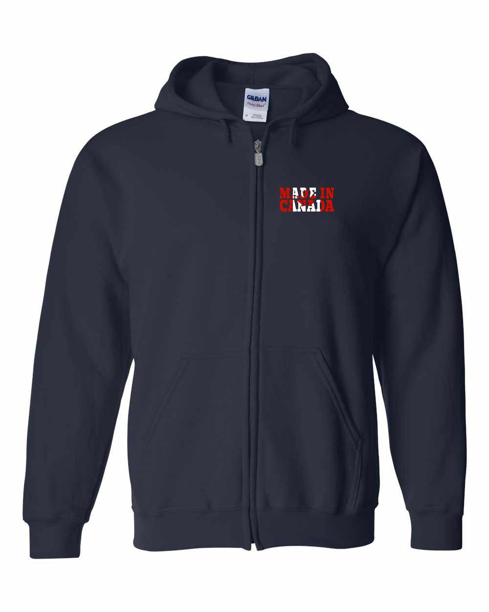 Made in Canada Flag Background Left Chest Zip Hoodie - Gildan Canada (sewn Internationally)