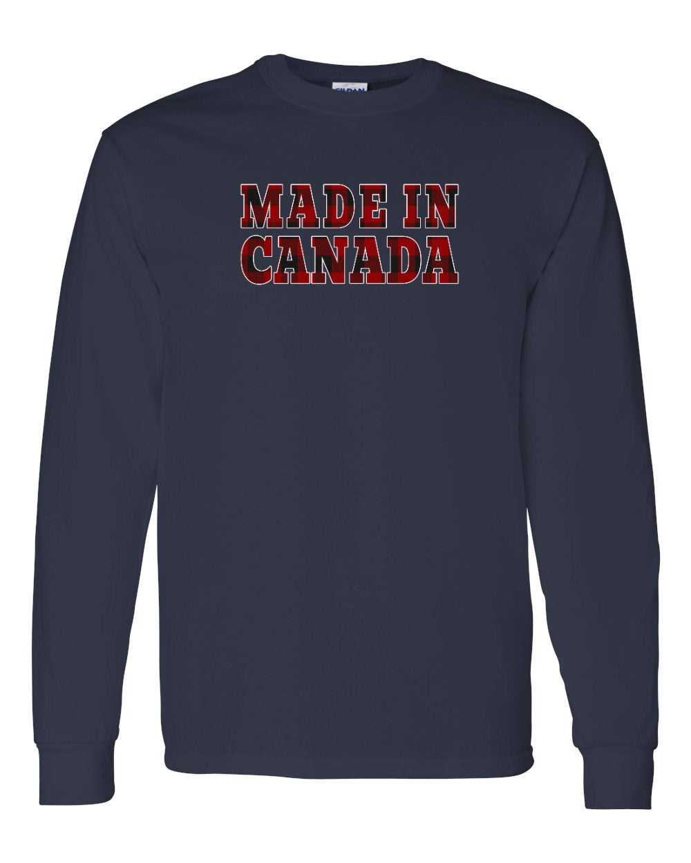 Made in Canada Plaid Background Full Long Sleeve - Gildan Canada (sewn Internationally)