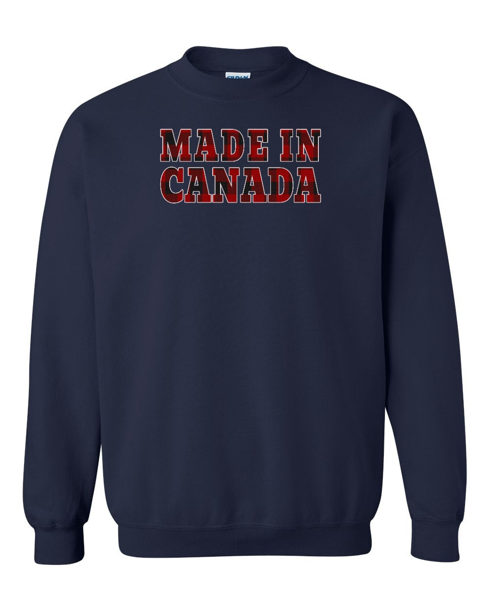 Made in Canada Plaid Background Full Crewneck - Gildan Canada (sewn Internationally)