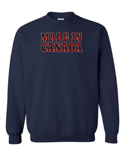 Made in Canada Plaid Background Full Crewneck - Gildan Canada (sewn Internationally)