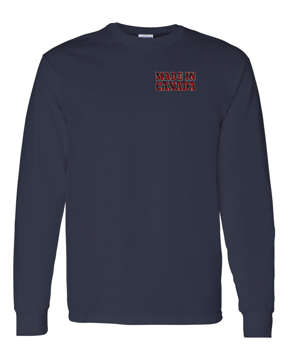 Made in Canada Plaid Background Left Chest and Back Long Sleeve - Unisex