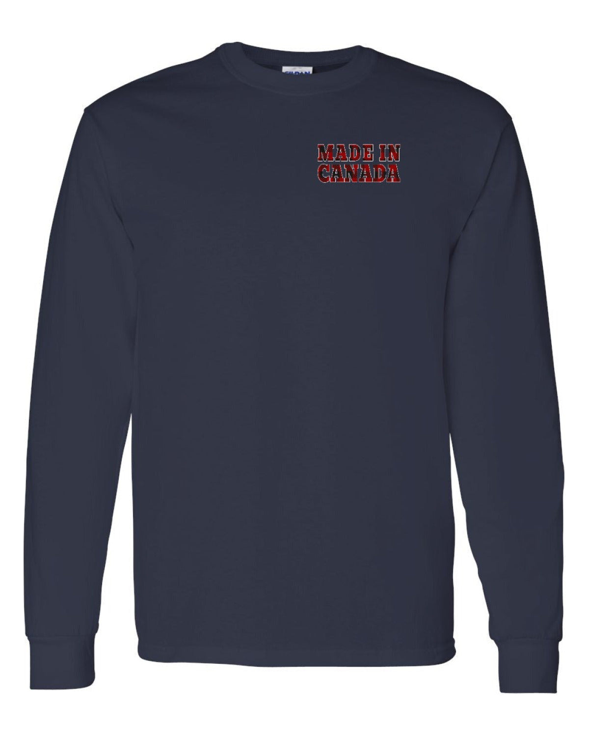Made in Canada Plaid Background Left Chest Long Sleeve - Unisex