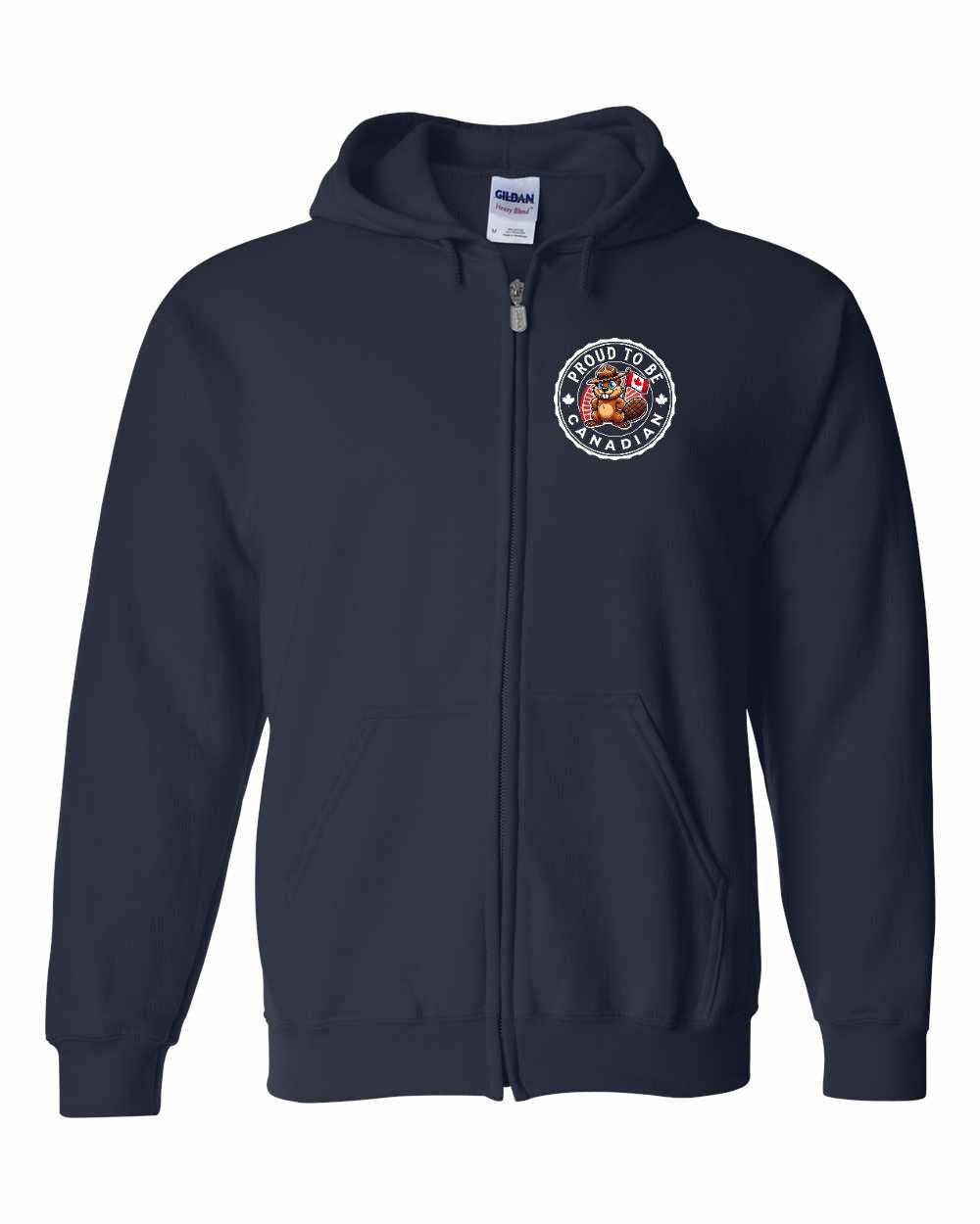 Proud to be Canadian Beaver Left Chest and Back Zip Hoodie