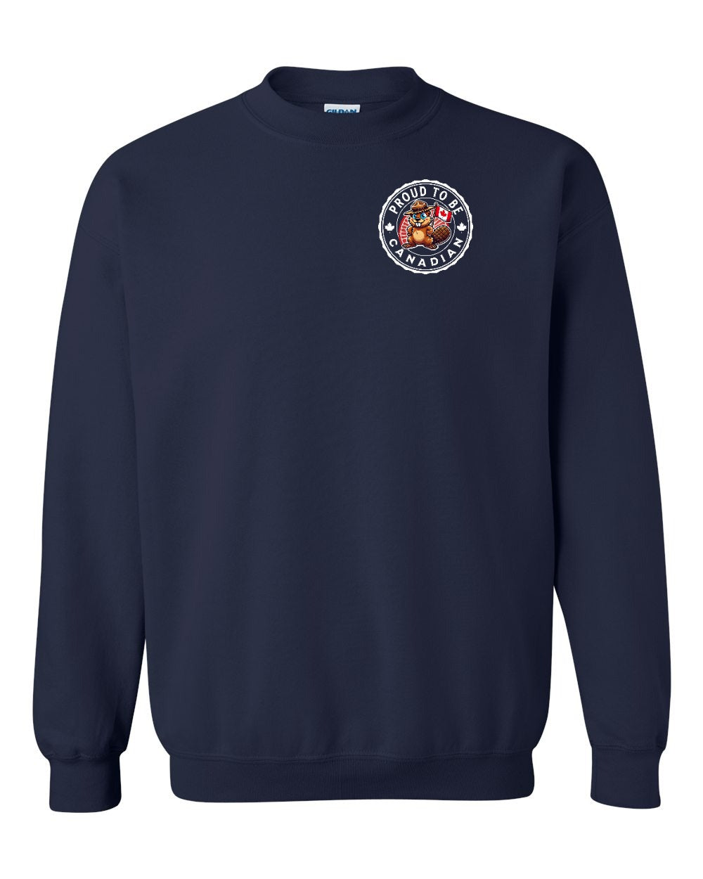 Proud to be Canadian Beaver Left Chest and Back Crewneck - Gildan Canada (sewn Internationally)