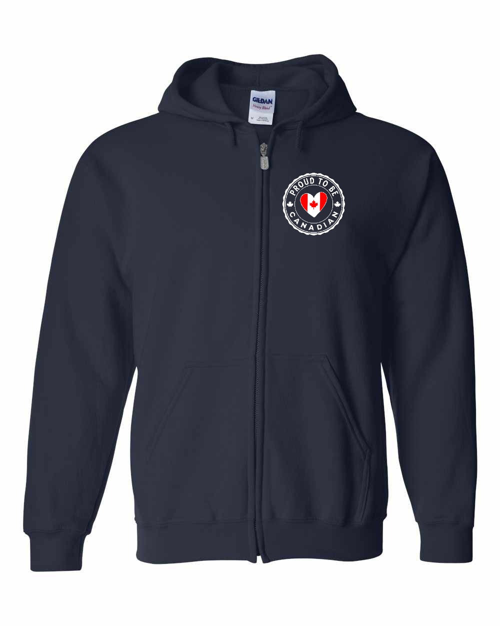 Proud to be Canadian Heart Flag Left Chest and Back Zip Hoodie