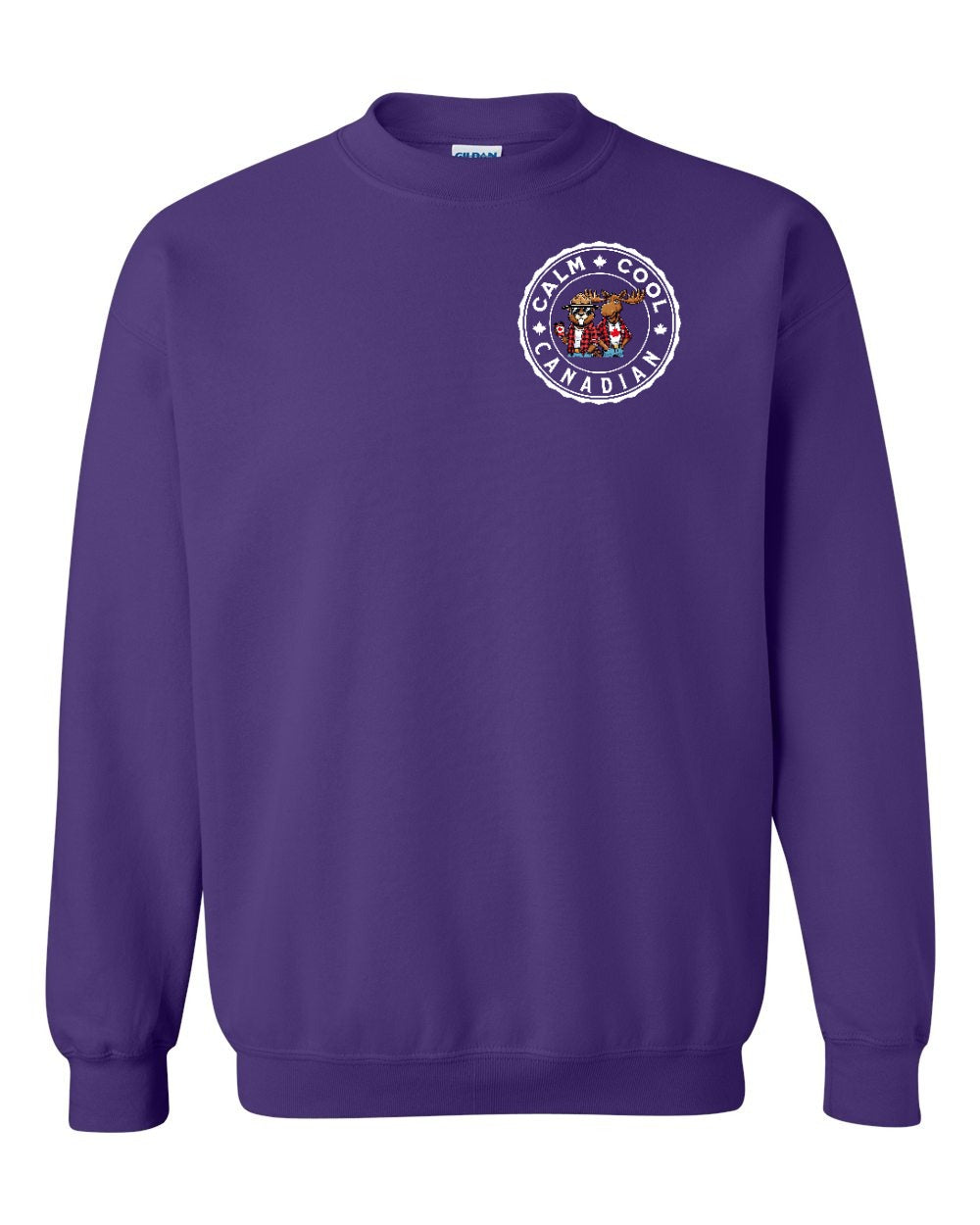 Calm Cool Moose and Beaver Left Chest and Back Crewneck - Gildan Canada (sewn Internationally)