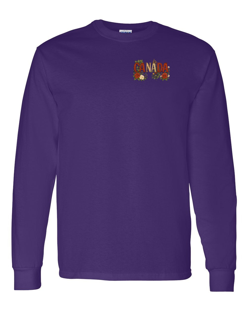 Canada Flowers Left Chest and Back Long Sleeve - Gildan Canada (sewn Internationally)