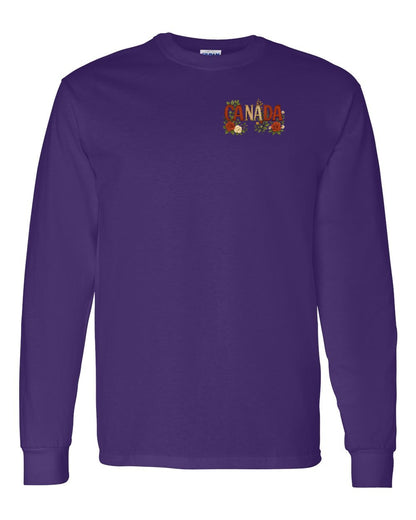 Canada Flowers Left Chest and Back Long Sleeve - Gildan Canada (sewn Internationally)