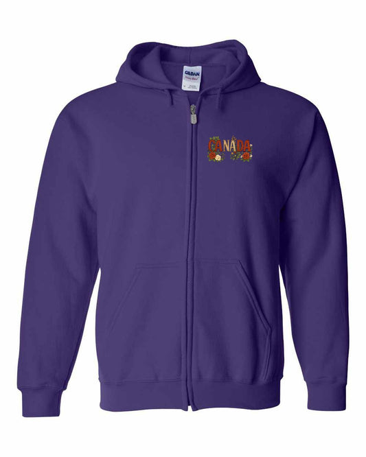 Canada Flowers Left Chest and Back Zip Hoodie - Gildan Canada (sewn Internationally)