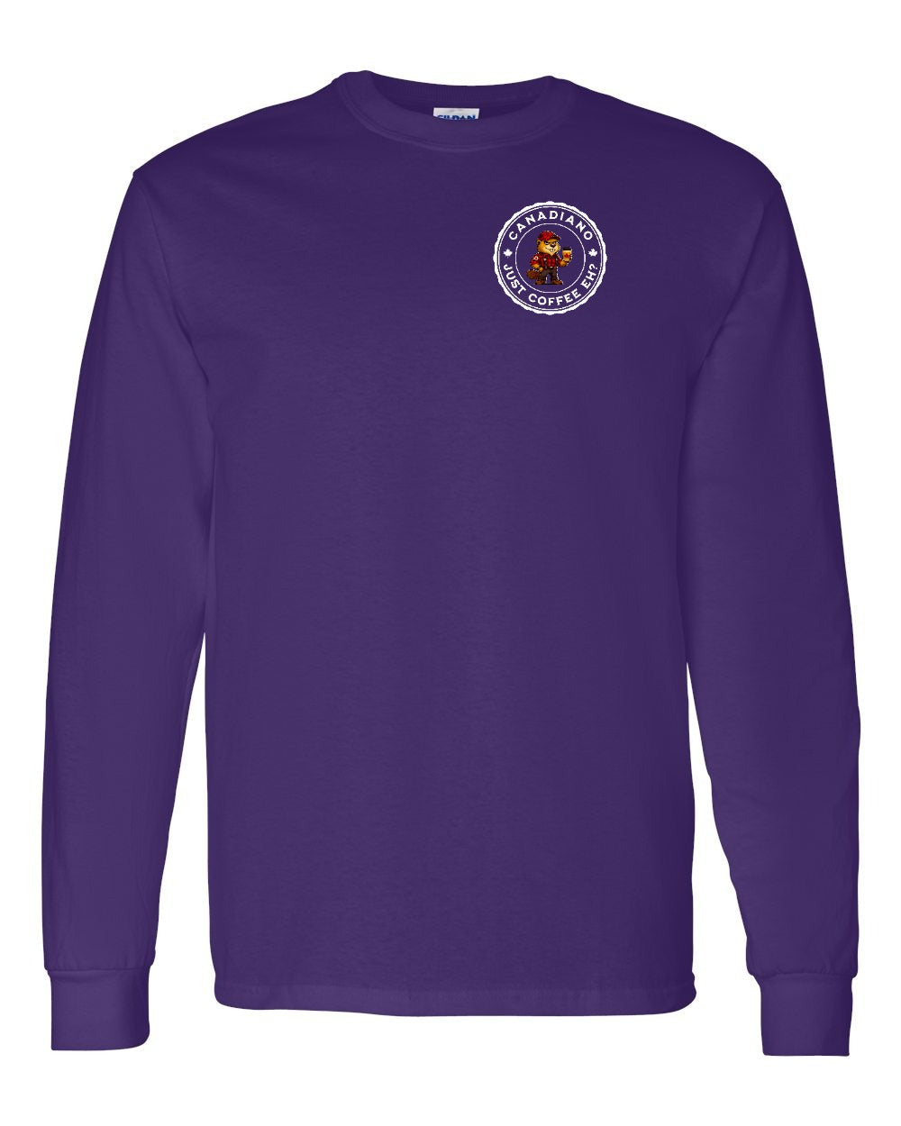 Canadiano just Coffee EH! Male Beaver Left Chest and Back Long Sleeve - Gildan Canada (sewn Internationally)