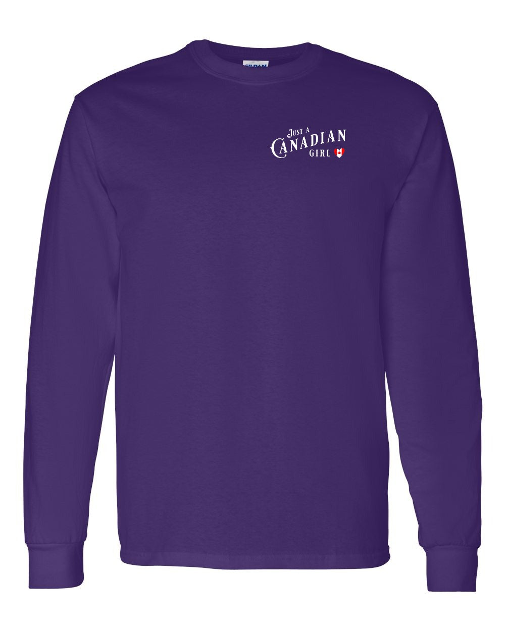Just A Canadian Girl (Heart Flag Full) Left Chest and Back Long Sleeve - Gildan Canada (sewn Internationally)