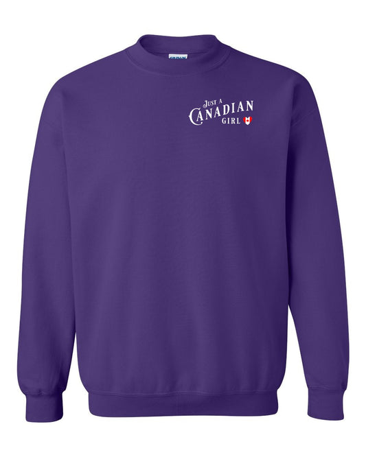 Just A Canadian Girl (Heart Flag Full) Left Chest and Back Crewneck - Gildan Canada (sewn Internationally)
