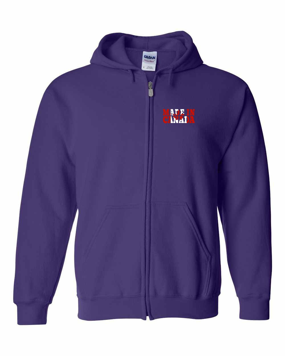 Made in Canada Flag Background Left Chest and Back Zip Hoodie - Gildan Canada (sewn Internationally)