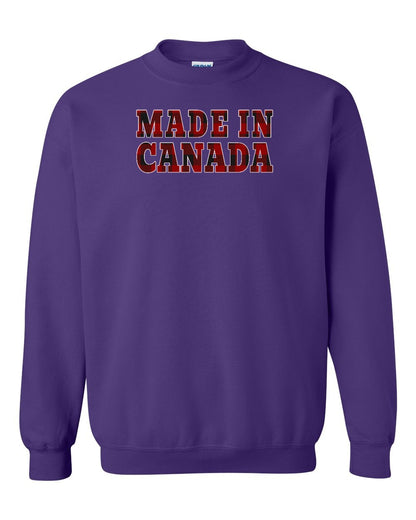 Made in Canada Plaid Background Full Crewneck - Gildan Canada (sewn Internationally)