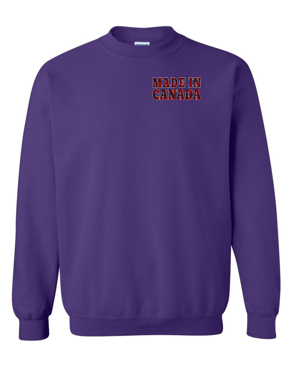 Made in Canada Plaid Background Left Chest Crewneck - Unisex