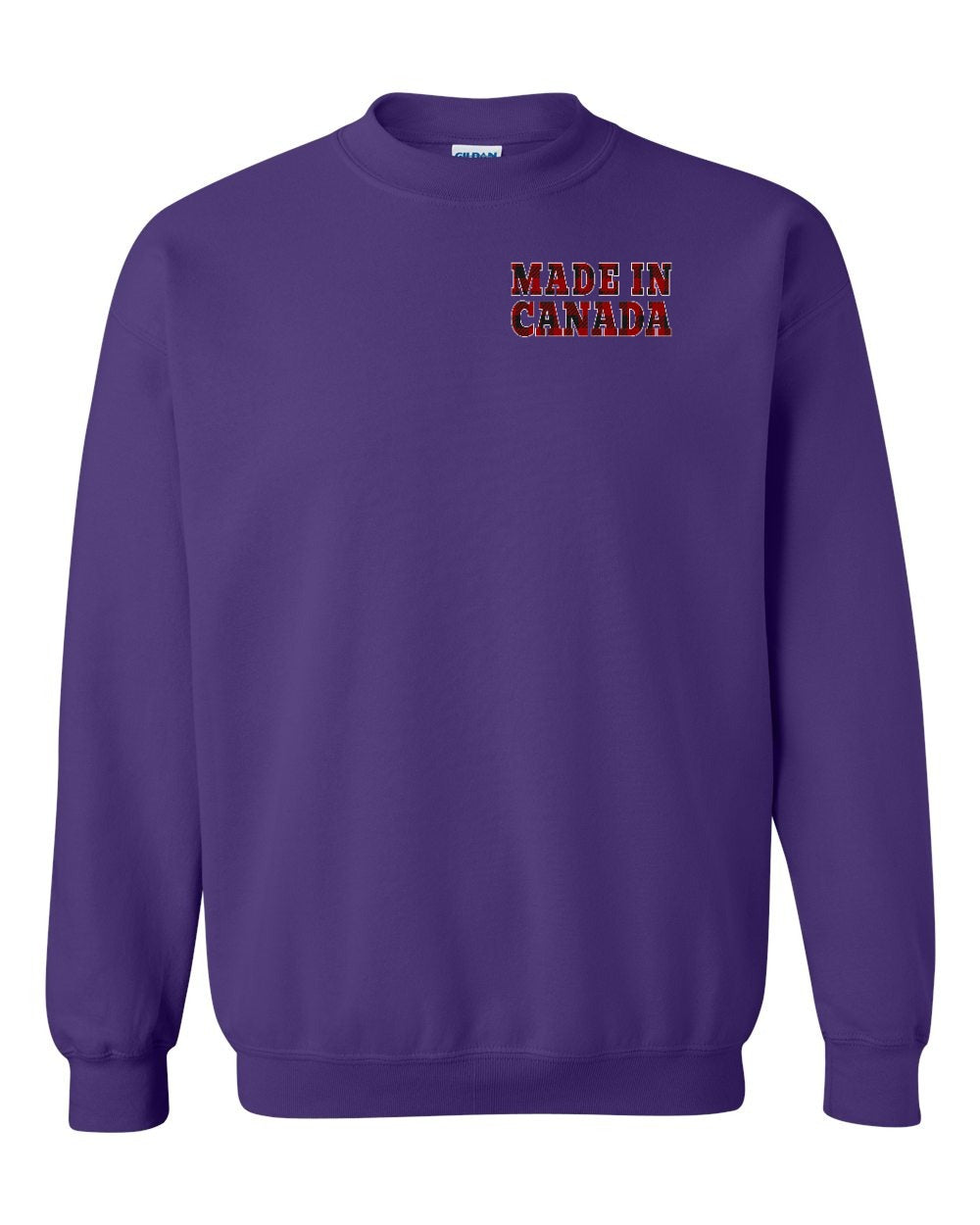 Made in Canada Plaid Background Left Chest Crewneck - Gildan Canada (sewn Internationally)