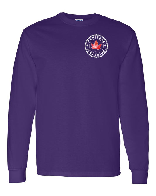 Born and Raised Manitoba Left Chest and Back Long Sleeve - Gildan Canada (sewn Internationally)