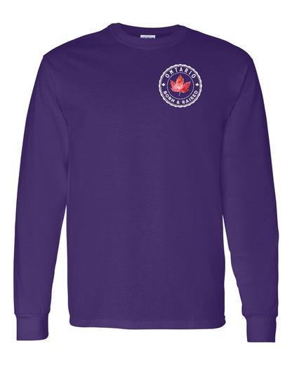 Born and Raised Ontario Left Chest and Back Long Sleeve - Gildan Canada (sewn Internationally)